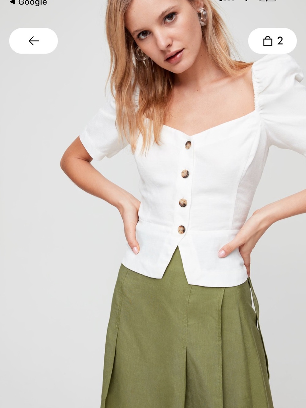 Aritzia Janine Off-Shoulder Button Front Top — White
